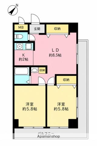 ライオンズマンション上尾原市第2(2LDK/3階)の間取り写真