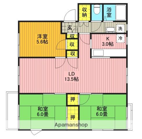 ファミールオカノB(3LDK/2階)の間取り写真