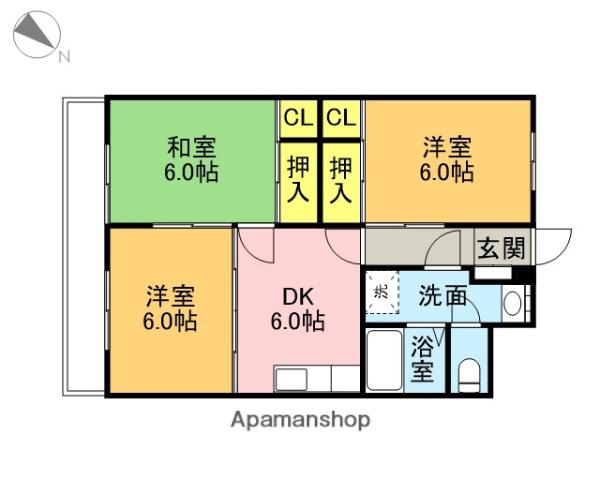 UIマンション(3DK/1階)の間取り写真