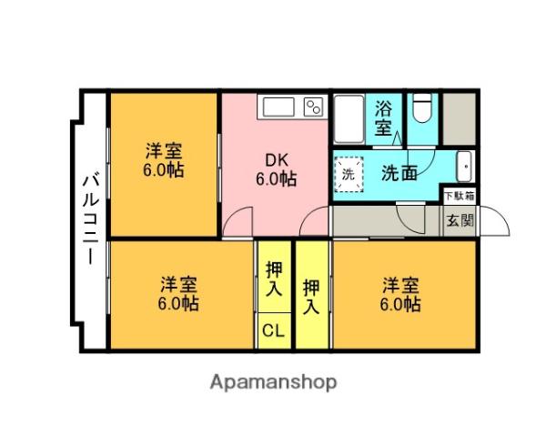 UIマンション(3DK/1階)の間取り写真