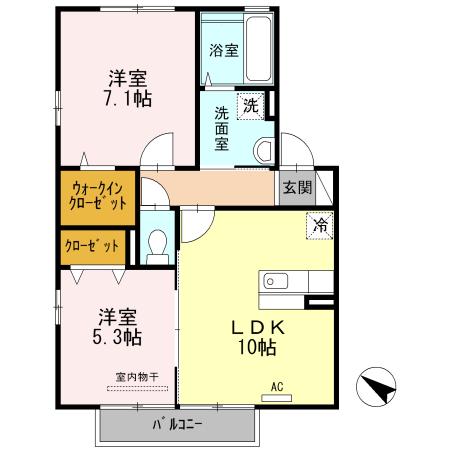 ヴューテラスD(2LDK/2階)の間取り写真