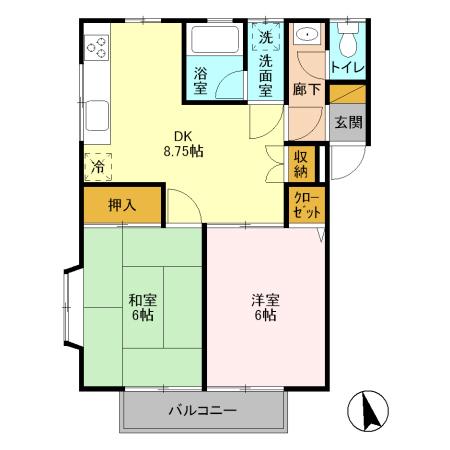 ジュネスコーポ(2DK/1階)の間取り写真