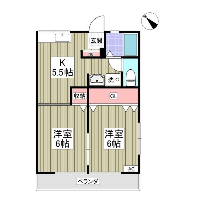 オリス鴻巣B棟 旧馬場ハイツ(2K/1階)の間取り写真