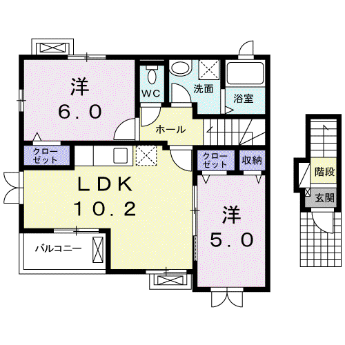 クリーン・コートⅡ(2LDK/2階)の間取り写真
