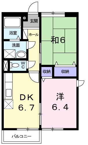 ラフォーレ・花 壱番館(2DK/1階)の間取り写真