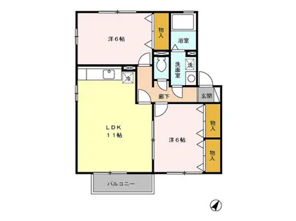 氷川HOUSE 1番館(2LDK/2階)の間取り写真