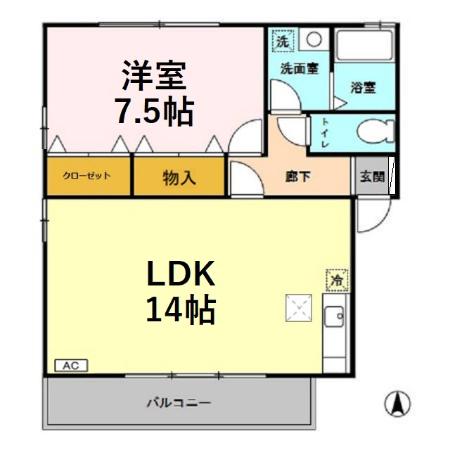 グランメールA/B/C(1LDK/1階)の間取り写真