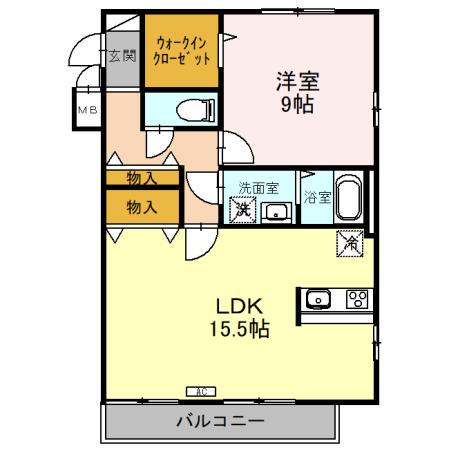 リビングタウン北上尾B棟(1LDK/2階)の間取り写真