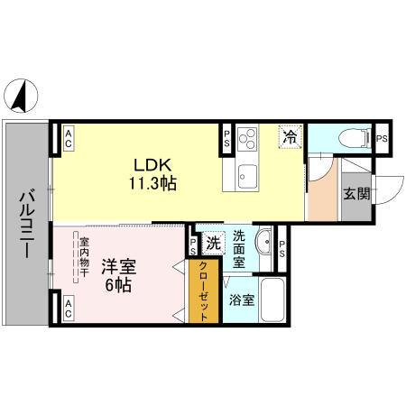 グランヴィル(1LDK/2階)の間取り写真