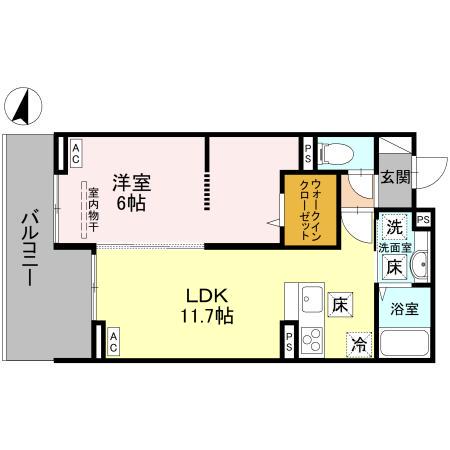 グランヴィル(1LDK/1階)の間取り写真