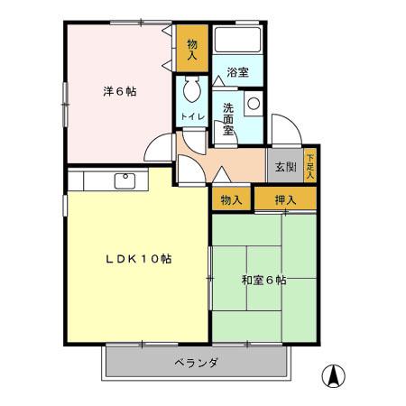 エーデル I(2LDK/2階)の間取り写真