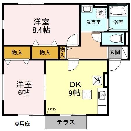 ウィルモア(2DK/1階)の間取り写真