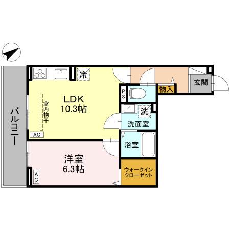 ノーブルラフィネ愛宕(1LDK/2階)の間取り写真