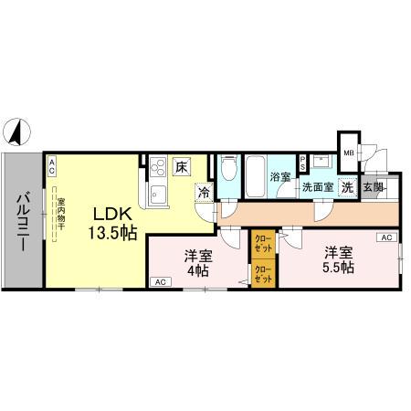 GRACE愛宕(2LDK/1階)の間取り写真