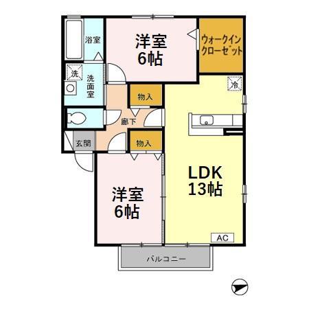 グリーンスクエアD(2LDK/2階)の間取り写真