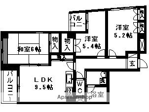 緑隣館東棟(3LDK/2階)の間取り写真