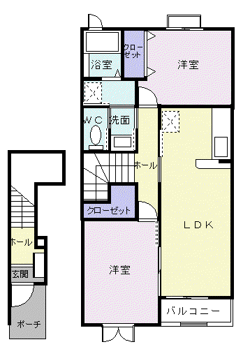 ルミエールⅡ(2LDK/2階)の間取り写真