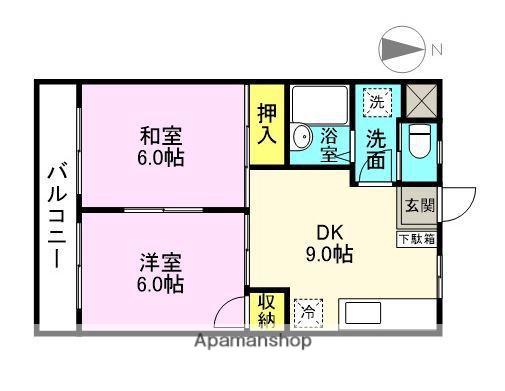 ソシアル大久保(2DK/2階)の間取り写真