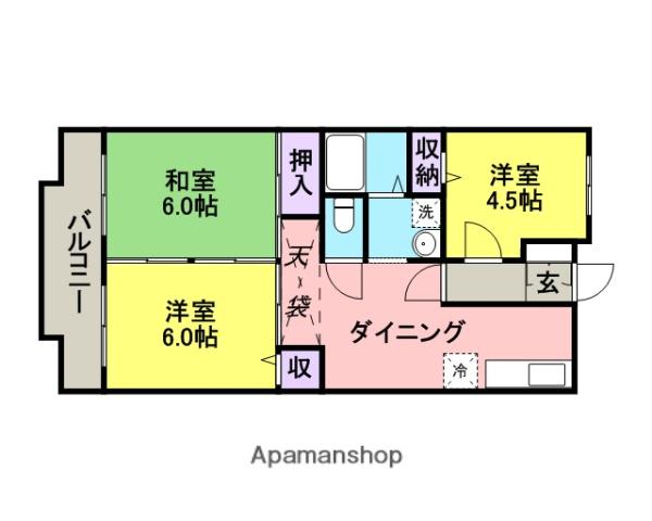 グランドール(3DK/4階)の間取り写真