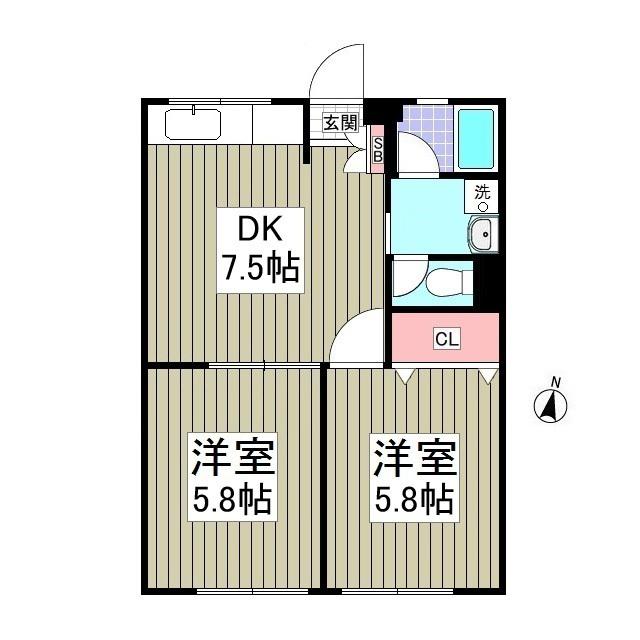 風見鶏グランドハイツ1(2DK/1階)の間取り写真