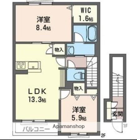 ハピネスルーム サクラ(2LDK/2階)の間取り写真