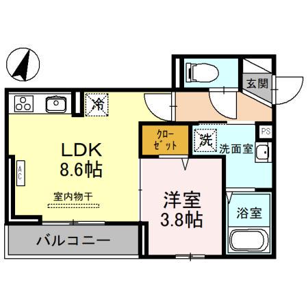 ディール北浦和Ⅱ(1LDK/2階)の間取り写真