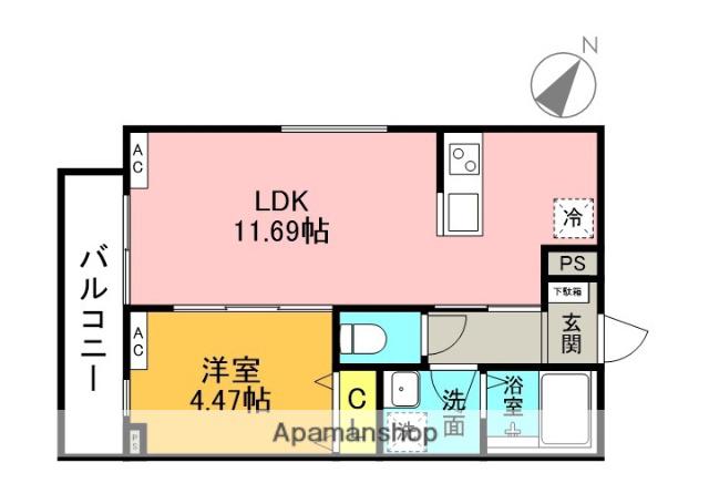 クレール宮原(1LDK/3階)の間取り写真