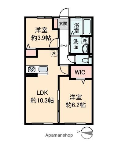 アジュール新都心(2LDK/2階)の間取り写真