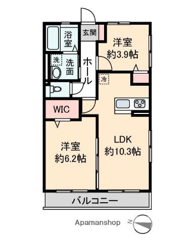 アジュール新都心(2LDK/2階)の間取り写真