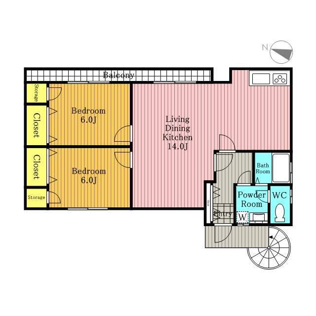 中島2丁目アパート(2LDK/2階)の間取り写真