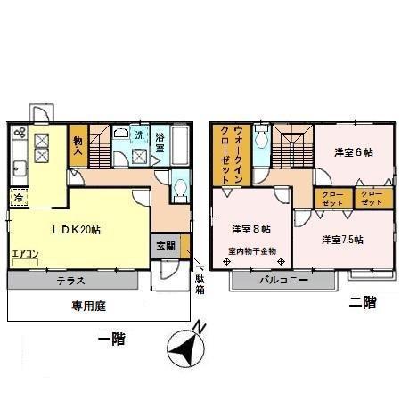武蔵野線 東浦和駅 バス乗車時間：11分 三室中学校バス停で下車 徒歩4分 2階建 築27年(3LDK)の間取り写真