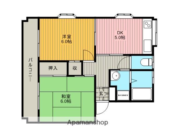 永瀬ハイツA・B棟(2DK/2階)の間取り写真