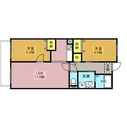 フレール与野本町弐番館(2LDK/3階)の間取り写真
