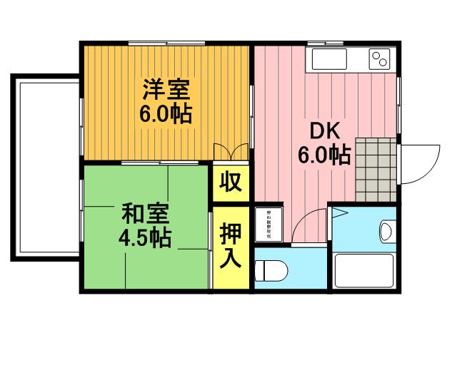 吉岡ハイツ(2DK/2階)の間取り写真