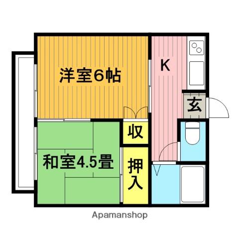 カナディアンハイツヤマサキ(2K/1階)の間取り写真