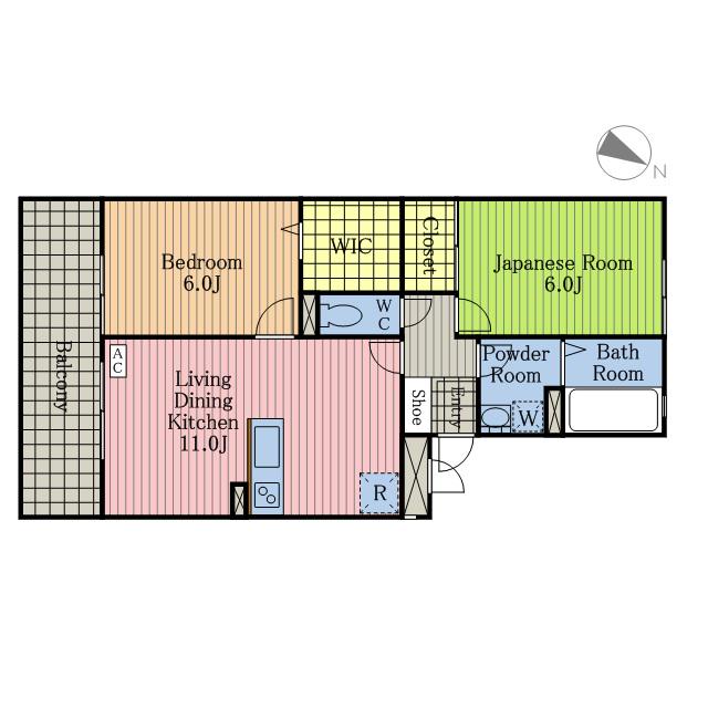 オークコート(2LDK/2階)の間取り写真