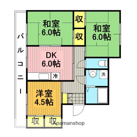 ライフマンション(3DK/2階)の間取り写真