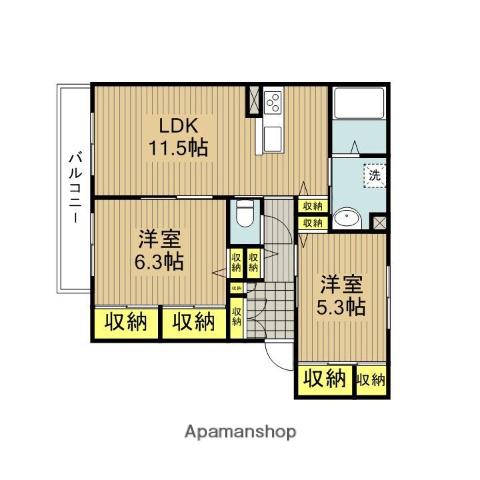 SCENE Ⅲ(2LDK/2階)の間取り写真