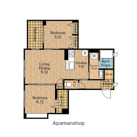 VILLA 風の杜(2LDK/2階)の間取り写真