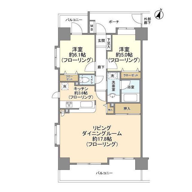 コスモ浦和グレイスフォルム(2LDK/11階)の間取り写真