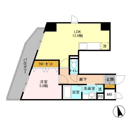 オークスURAWA(1LDK/5階)の間取り写真