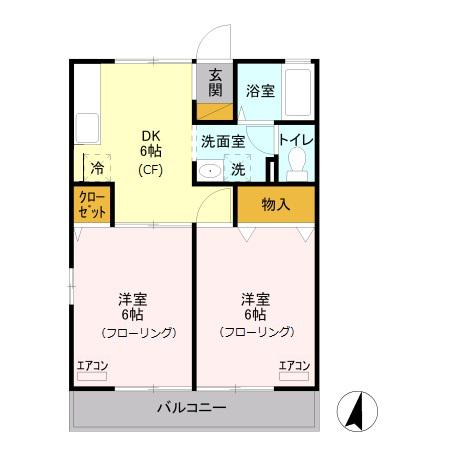 Tサクセッソ(2DK/2階)の間取り写真