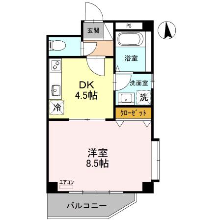 グランヤース・アリヤマ(1DK/2階)の間取り写真