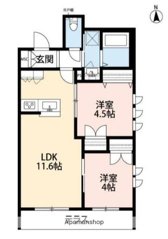 PALMSPRINGS 浦和(1LDK/1階)の間取り写真