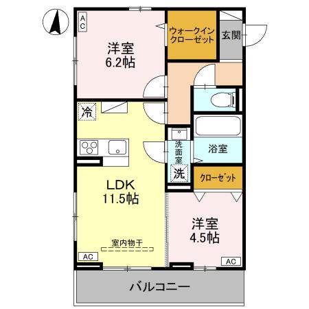 ユートリIII(2LDK/3階)の間取り写真