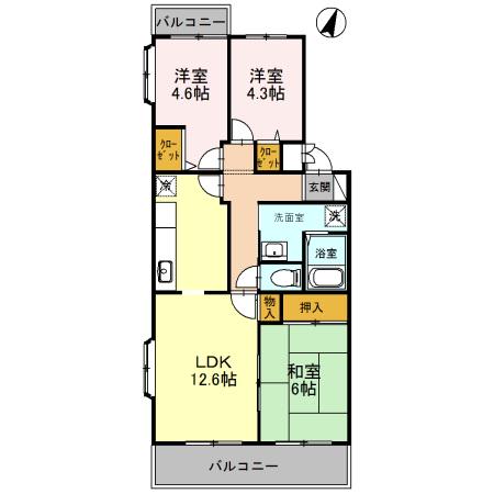 コーポレート東浦和1号棟(3LDK/4階)の間取り写真