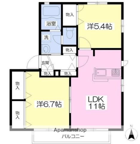 グランティス(2LDK/2階)の間取り写真