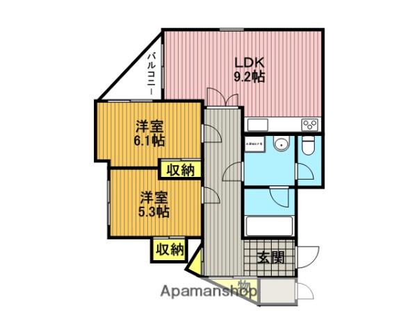 ロックヒル(2LDK/1階)の間取り写真