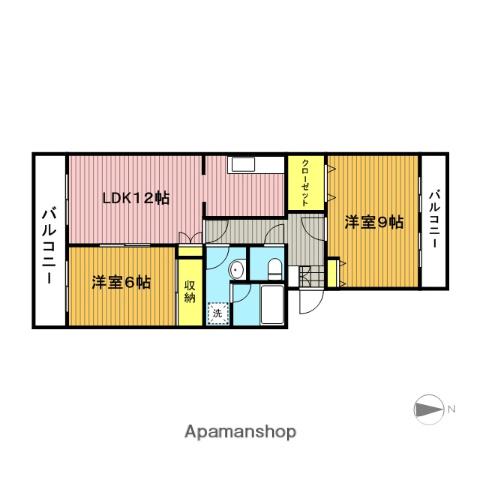 ドルフ・ヤマノウチA棟(2LDK/3階)の間取り写真