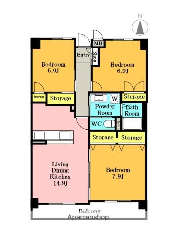ISM大宮三橋(3LDK/6階)の間取り写真